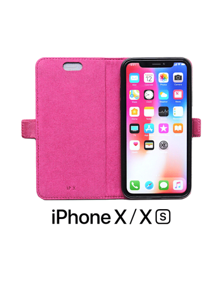iPhone X /XS top leather anti-wave case rose color (book)