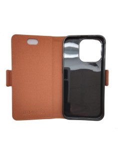 Etui anti-ondes ouvert couleur fauve en cuir pour Apple iPhone 15 Pro