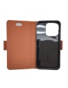 Etui anti-ondes ouvert couleur fauve en cuir pour Apple iPhone 15 Pro