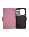 Etui anti-ondes ouvert en cuir pour Apple iPhone 16 Pro couleur rose.